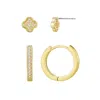Adornia 14k Gold Plated Cz Huggie And Clover Stud Set In Gold