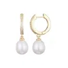 Adornia 14k Gold Plated Cz Huggie Hoop Earrings With Freshwater Pearl Drop In Multi