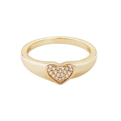 Adornia 14k Gold Plated Cz Pave Heart Signet Pinky Ring