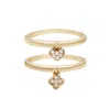 Adornia Gold Cubic Zirconia Dangling Heart And Clover Ring Set In Gold