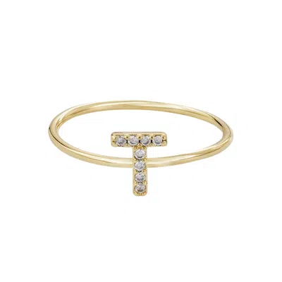 ADORNIA 14K GOLD PLATED CZ PAVE INITIAL RING