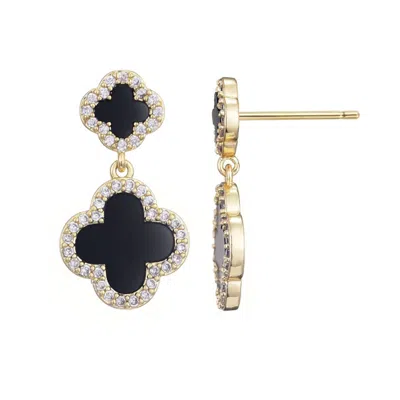 Adornia 14k Gold Plated Double Black Clover Cz Drop Earrings