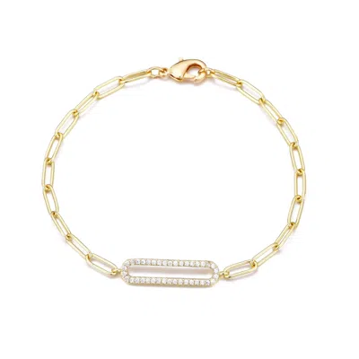 Adornia 14k Gold Plated Elongated Pave Cz Link Bracelet