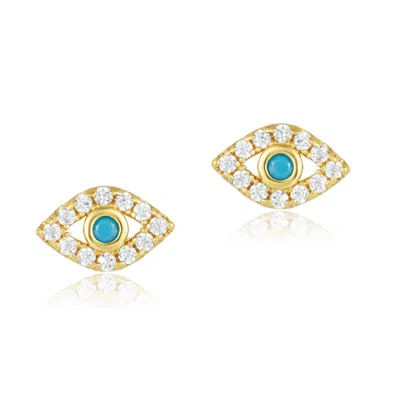 Adornia 14k Gold Plated Evil Eye Studs In Yellow
