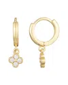 Adornia 14k Gold Plated Extra Mini Cz Clover Dangle Huggie In Gold