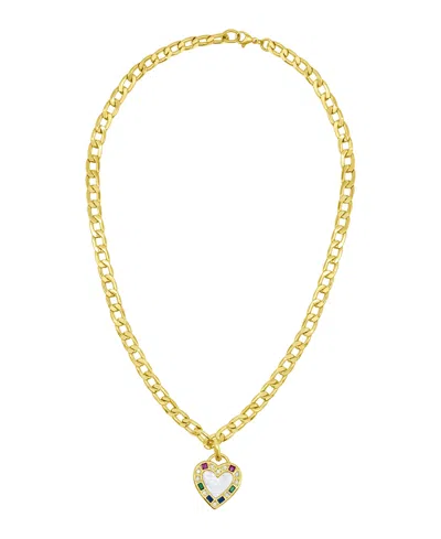 Adornia 14k Gold-plated Figaro Chain Mother-of-pearl Heart Necklace In White
