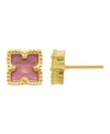 Adornia 14k Gold Plated Flower Pink Imitation Mother Of Pearl Stud Earrings In Pink