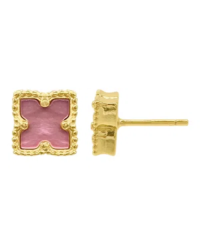 Adornia 14k Gold Plated Flower Pink Imitation Mother Of Pearl Stud Earrings