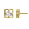 Adornia 14k Gold Plated Flower White Mother-of-pearl Stud Earrings In Silver