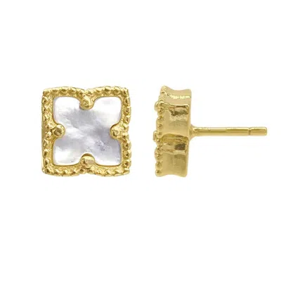 Adornia 14k Gold Plated Flower White Mother-of-pearl Stud Earrings In Silver