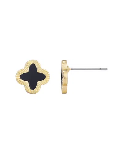 ADORNIA ADORNIA 14K PLATED FLUTED EDGE BLACK CLOVER STUD EARRINGS