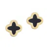 Adornia 14k Gold Plated Fluted Edge Black Clover Stud Earrings In Gold
