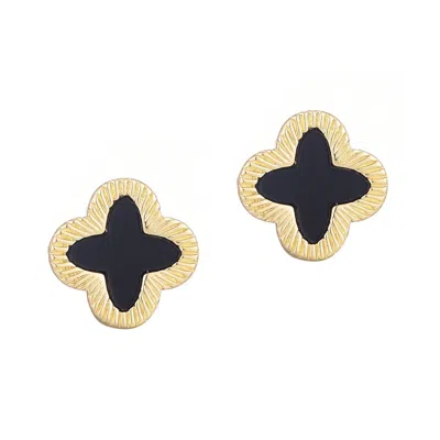 Adornia 14k Gold Plated Fluted Edge Black Clover Stud Earrings
