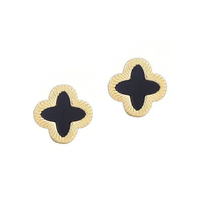 ADORNIA 14K GOLD PLATED FLUTED EDGE BLACK CLOVER STUD EARRINGS