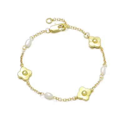 Adornia Gold Natural Freshwater Imitation Pearl And Flower Bracelet In Multi