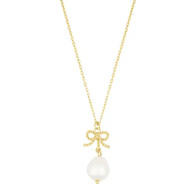 Adornia 14k Gold Plated Freshwater Pearl Bow Necklace In White