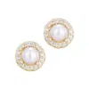 Adornia 14k Gold Plated Freshwater Pearl Cz Halo Stud Earrings In Multi