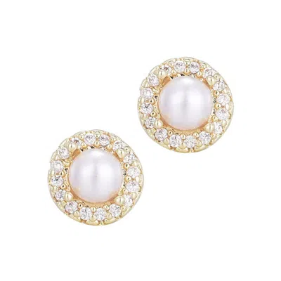 Adornia 14k Gold Plated Freshwater Pearl Cz Halo Stud Earrings In Multi