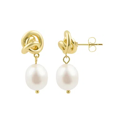 Adornia 14k Gold Plated Freshwater Pearl Knot Earrings In White