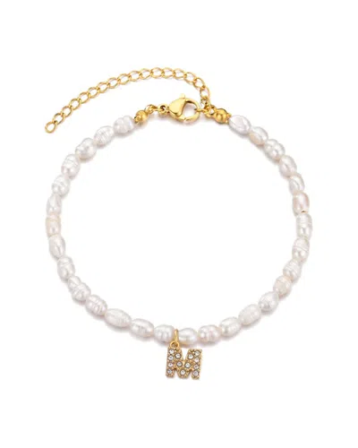 Adornia 14k Gold Plated Freshwater Pearl With Pave Letter