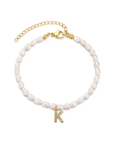 Adornia 14k Gold Plated Freshwater Pearl With Pave Letter