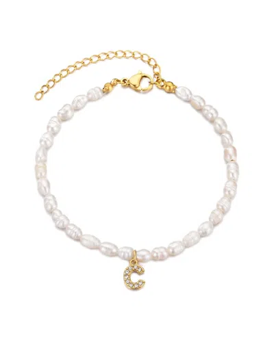 Adornia 14k Gold Plated Freshwater Pearl With Pave Letter