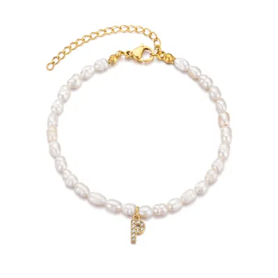 Adornia 14k Gold Plated Freshwater Pearl With Pave Letter Bracelet