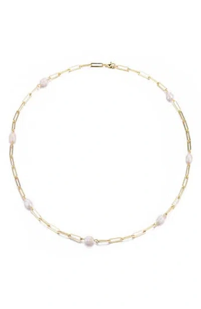 Adornia 14k Gold Plated Freshwater Station Necklace In White