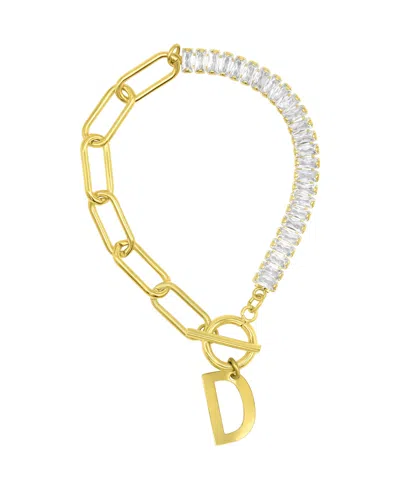 Adornia 14k Gold-plated Half Crystal And Half Paperclip Initial Toggle Bracelet In Gold- D