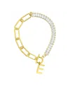 Adornia 14k Gold-plated Half Crystal And Half Paperclip Initial Toggle Bracelet In Gold- E