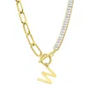 Adornia 14k Gold Plated Half Crystal And Half Paperclip Initial Toggle Necklace In Gold