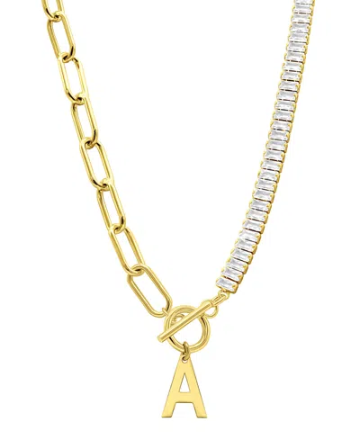 Adornia 14k Gold-plated Half Crystal And Half Paperclip Initial Toggle Necklace In Gold- A