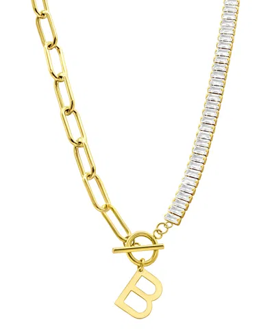 Adornia 14k Gold-plated Half Crystal And Half Paperclip Initial Toggle Necklace In Gold- B