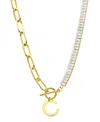 Adornia 14k Gold-plated Half Crystal And Half Paperclip Initial Toggle Necklace In Gold- C