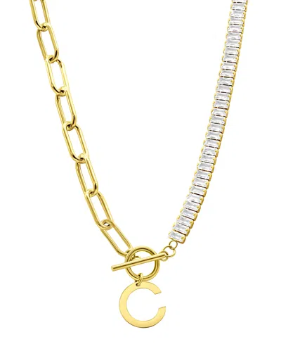 Adornia 14k Gold-plated Half Crystal And Half Paperclip Initial Toggle Necklace In Gold- C