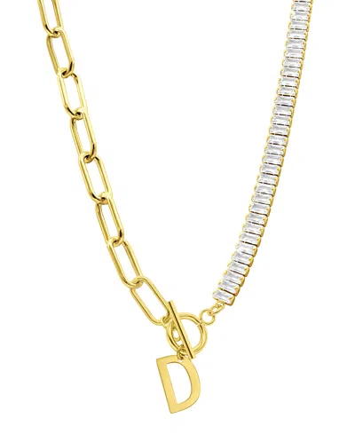 Adornia 14k Gold-plated Half Crystal And Half Paperclip Initial Toggle Necklace In Gold- D