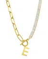 Adornia Initial Pendant Half Crystal Half Paper Clip Chain Necklace In Gold- E