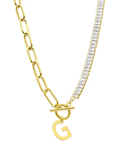 Adornia 14k Gold-plated Half Crystal And Half Paperclip Initial Toggle Necklace In Gold- G