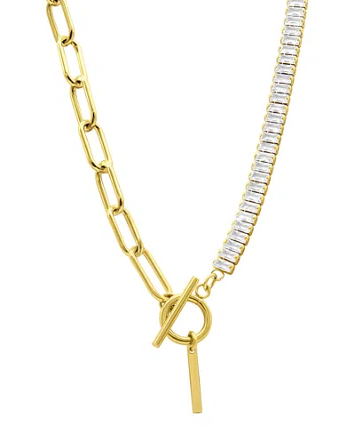 Adornia 14k Gold-plated Half Crystal And Half Paperclip Initial Toggle Necklace In Gold- I