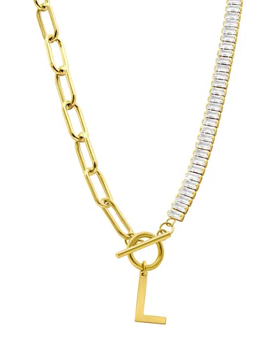 Adornia 14k Gold-plated Half Crystal And Half Paperclip Initial Toggle Necklace In Gold- L