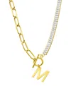 Adornia Initial Pendant Half Crystal Half Paper Clip Chain Necklace In Gold- M