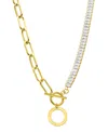 Adornia 14k Gold-plated Half Crystal And Half Paperclip Initial Toggle Necklace In Gold- O
