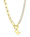 Adornia Initial Pendant Half Crystal Half Paper Clip Chain Necklace In Gold- R