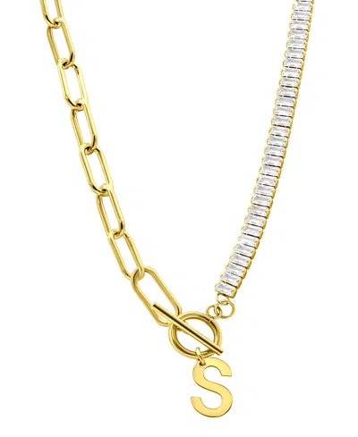Adornia 14k Gold-plated Half Crystal And Half Paperclip Initial Toggle Necklace In Gold- S