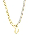 Adornia Initial Pendant Half Crystal Half Paper Clip Chain Necklace In Gold- U