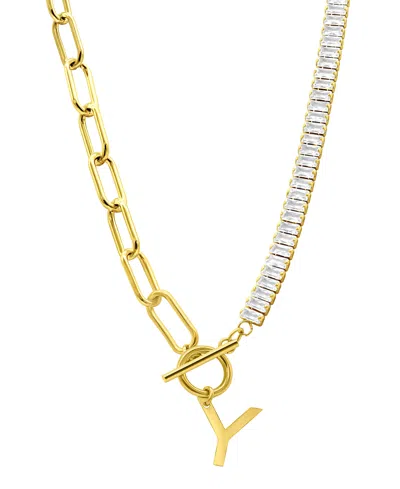 Adornia 14k Gold-plated Half Crystal And Half Paperclip Initial Toggle Necklace In Gold- Y