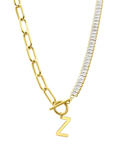 Adornia 14k Gold-plated Half Crystal And Half Paperclip Initial Toggle Necklace In Gold- Z