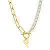 Adornia 14k Gold Plated Half Crystal And Half Paperclip Initial Toggle Necklace In Multi