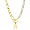 Adornia 14k Gold Plated Half Crystal And Half Paperclip Initial Toggle Necklace In Silver