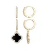 Adornia 14k Gold Plated Halo Black Clover Cz Huggie Set In Black